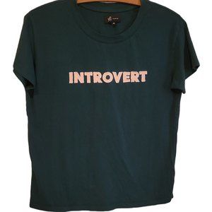 t shirt introvert green white embroidered letters sz m yfl reserved short sleeve